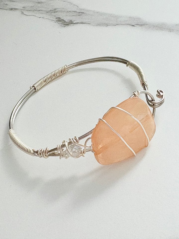 🌸 Blush Tide Wire-Wrapped Bracelet | Handmade 8" Diameter | Rose Quartz-Inspired | Coastal Charm by Monique Faella Designs™ | MFD-00184 product image (1)