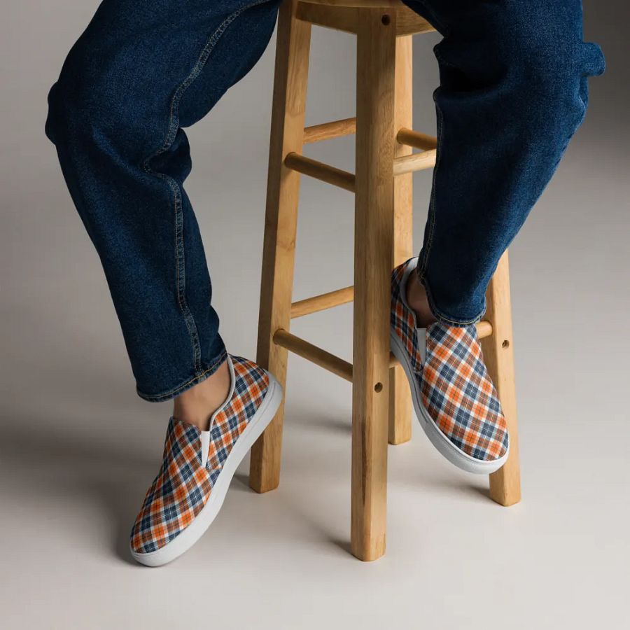 Orange and Blue Sporty Plaid Men's Slip On Shoes product image (7)