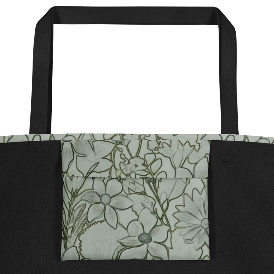 Line art Light green and Dark green Floral/All-Over Print Large Tote Bag w/ Pocket by Sublicolor product image (3)
