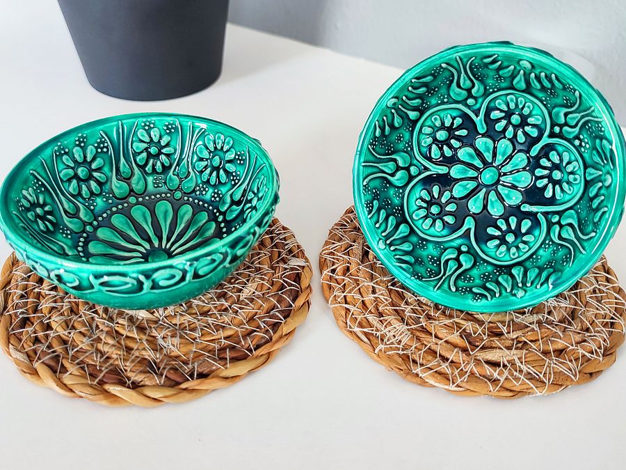 Ceramic snack bowl (8 cm), turquoise/green/emerald — handmade pottery product image (5)