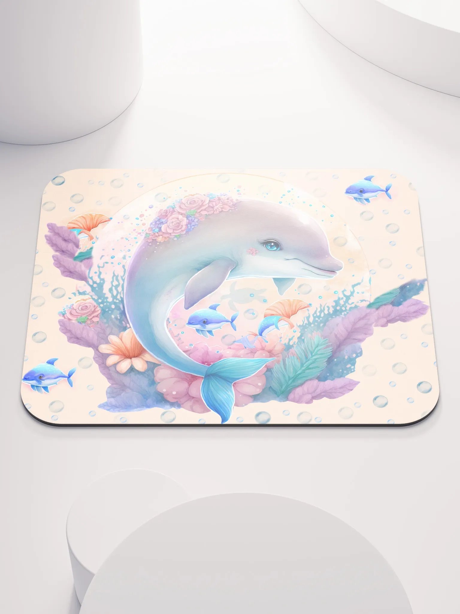 Beautiful Dolphin with Pink Flowers Mousepad product image (1)