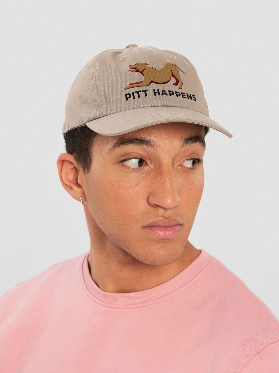 Pitt Happens Classic Dad Hat(Embroidered) of a Pitbull Terrier(Tan) product image (27)