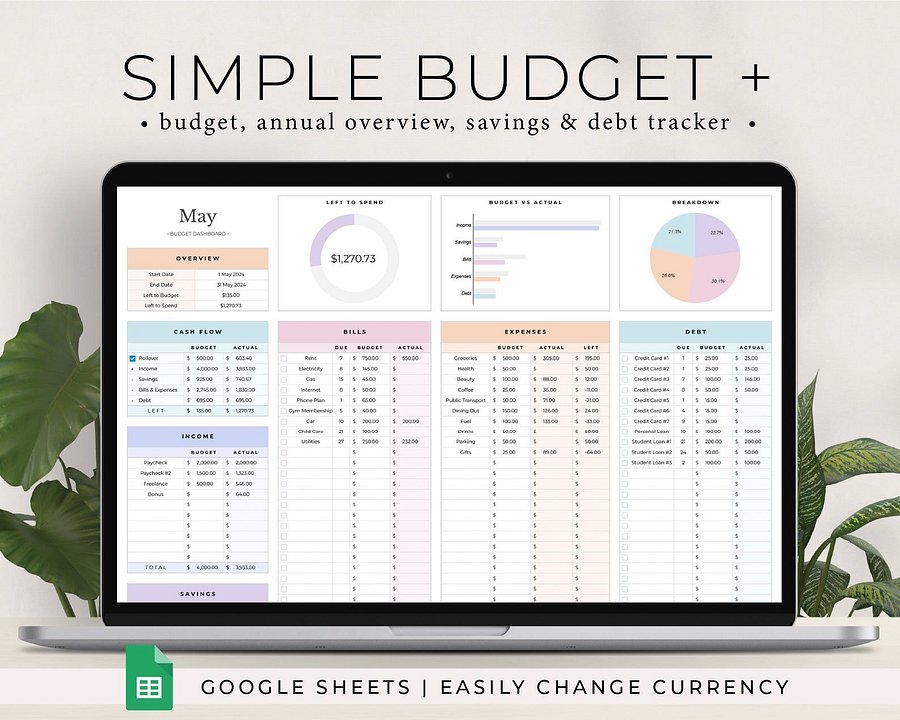 Simple Budget + Planner Spreadsheet for Google Sheets product image (1)