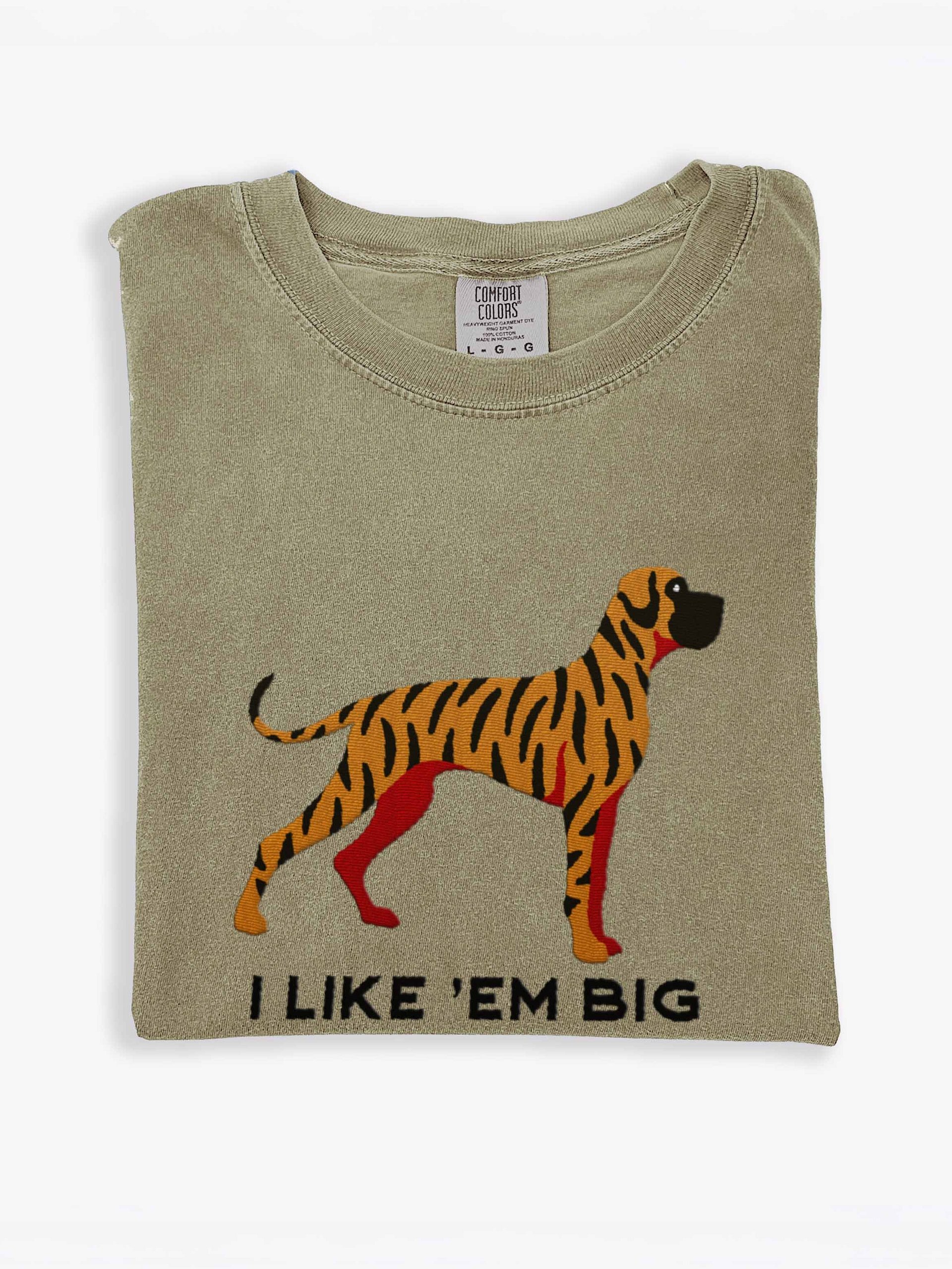 I Like 'Em Big T-Shirt(Embroidered) of a Great Dane(Brindle) product image (1)