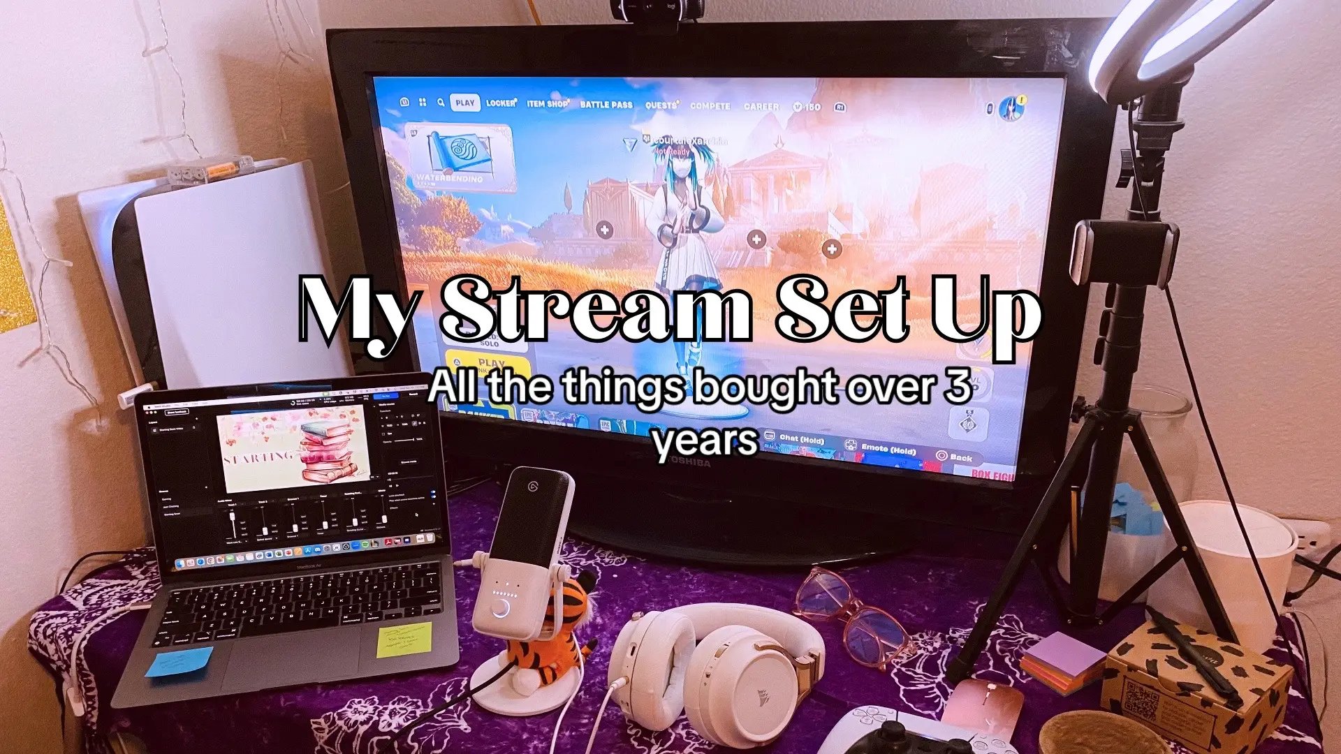 I started streaming with just a cheap headset mic, going live through my Ps4 and a broken laptop that had to stay plugged in to read chat. No camera, nothing.  Over the years I’ve upgraded alot of equipment but I still use a fold up table from target and gifted old tv monitor to stream and play games.  Don’t worry so much about the equipment you use to stream as overtime you will upgrade, don’t let it stop you from going live.  #courtofalexandria #twitchaffiliate #streamsetup #mygamingsetup #streamingequipment #elgato #logitech #corsair #playstation #streamwithmeld 