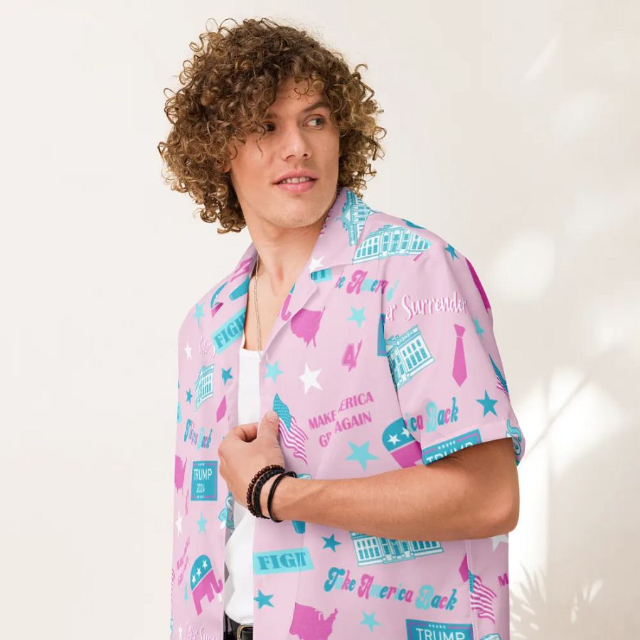 Trump 2024 Republican Pink Pattern Unisex Hawaiian Shirt - Patriot Trump Supporter Make America Great Again product image (7)