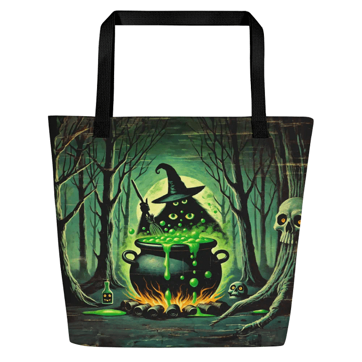 Cauldron Monster Large Halloween Tote Bag (Distressed Look) product image (1)