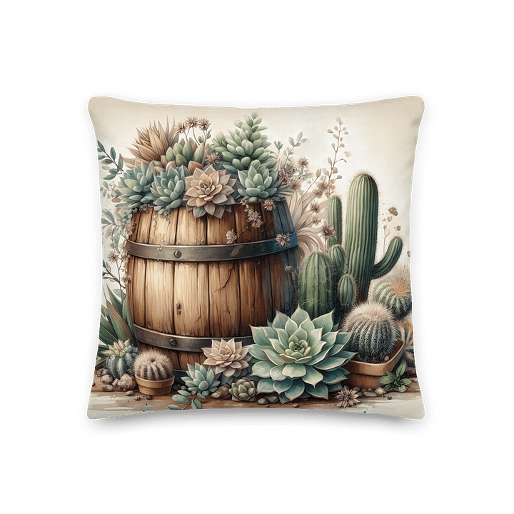 Rustic Succulents & Cacti Wine Barrel Throw Pillow product image (2)