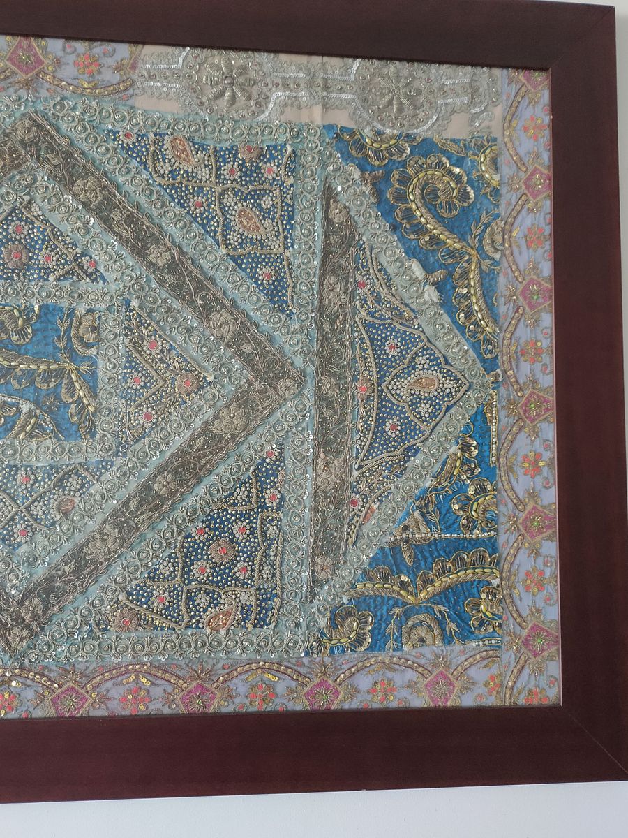 Magnifica, única e rara tela bordada indiana, Luxuosa arte indiana, tela requintada product image (5)