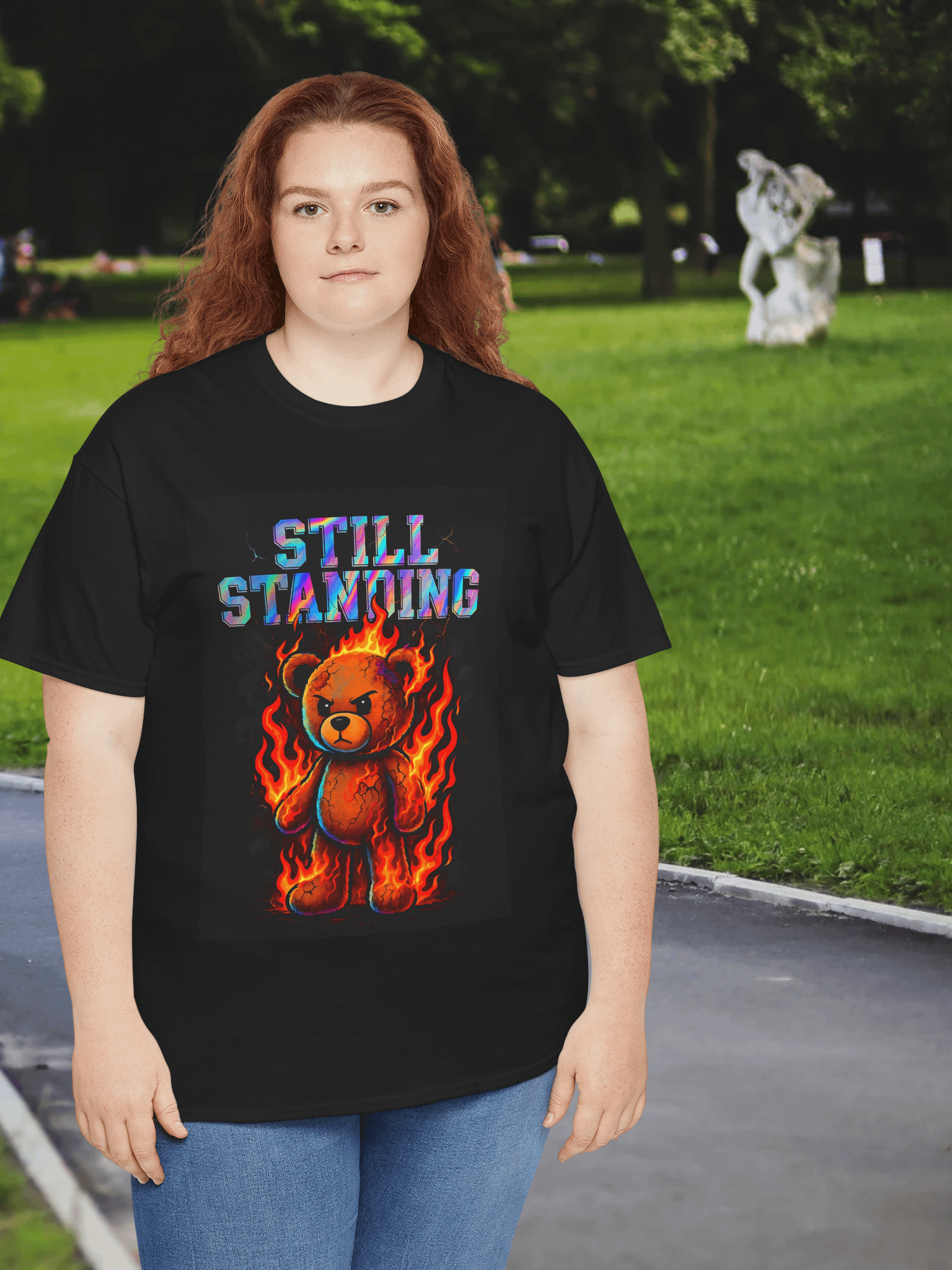 Still Standing Fire Bear PNG – Angry Teddy Clipart for Shirts & Journals – Burnt Flame Teddy Design product image (3)