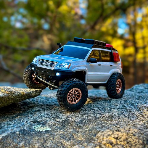 Tossed some @littleguyracingparts wheels and @rc4wd Goodyear wranglers on the baby Lexus. They look great and performed well ...