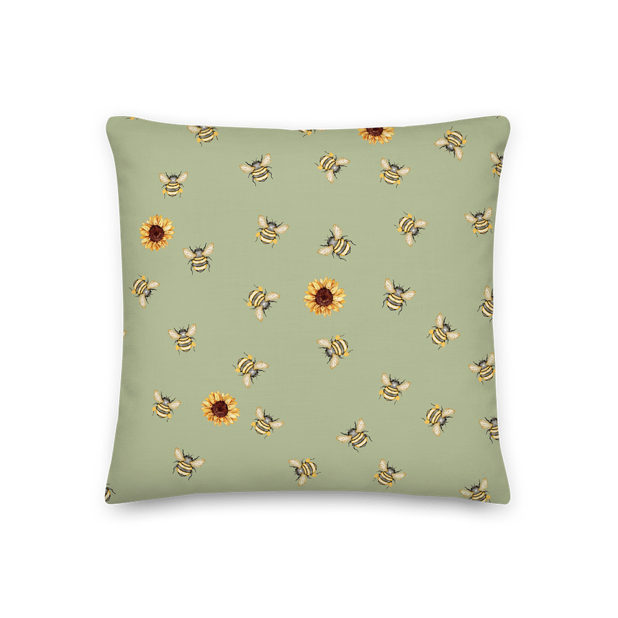 Sunflower & Bees Green Premium Pillow/Sonnenblumen & Bienen Grün Premium Kissen product image (1)