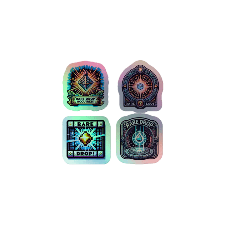 "Rare Loot" Holographic Sticker Set (4-Pack) - RPG-Inspired Stickers with Rainbow Reflective Effect product image (1)