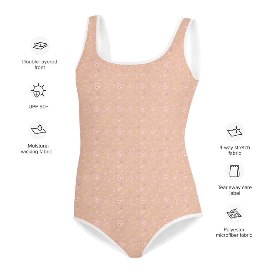 Cherry Blossoms on Cream Youth One-Piece Swimsuit product image (8)