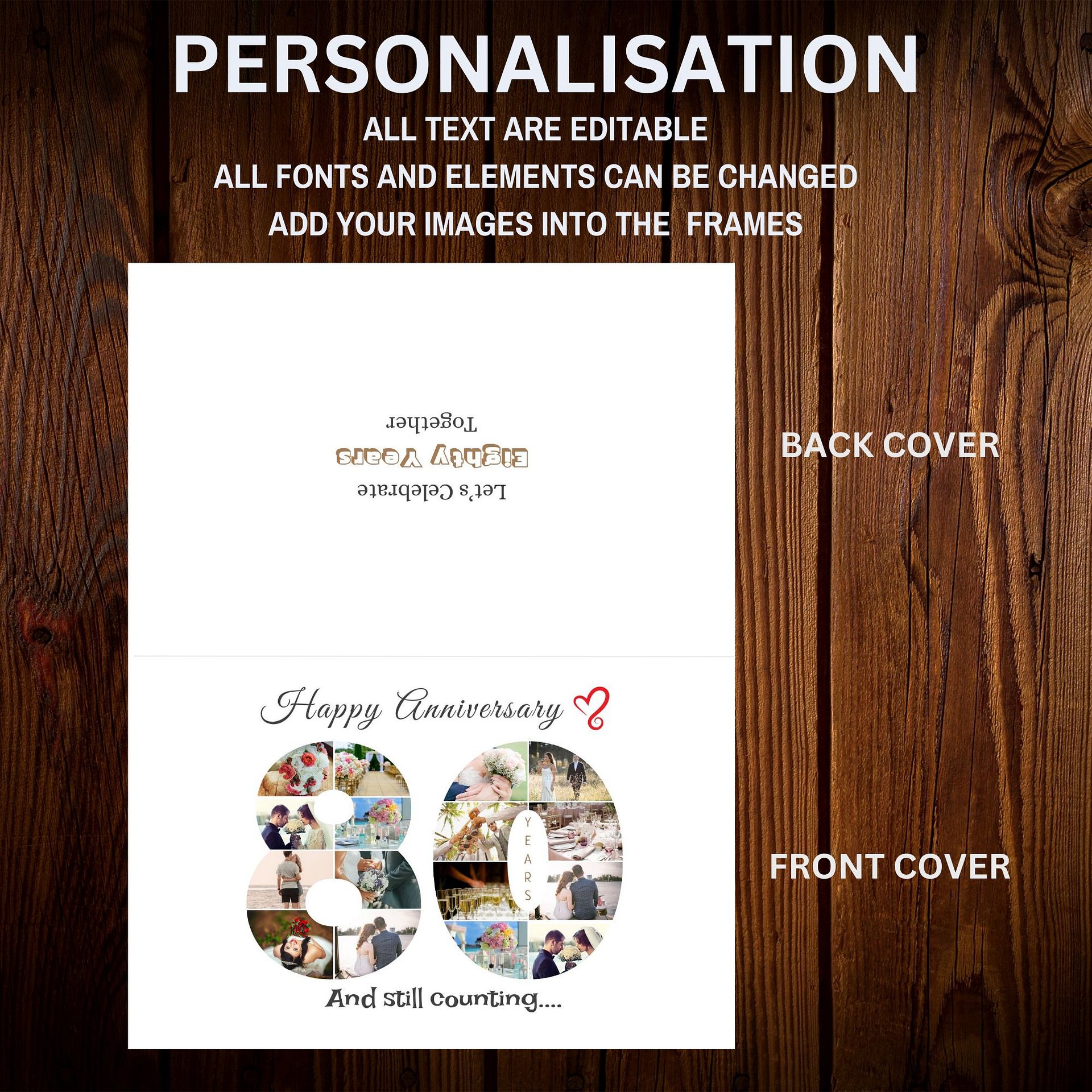 80 Year Anniversary Photo Card Editable Canva Template product image (5)