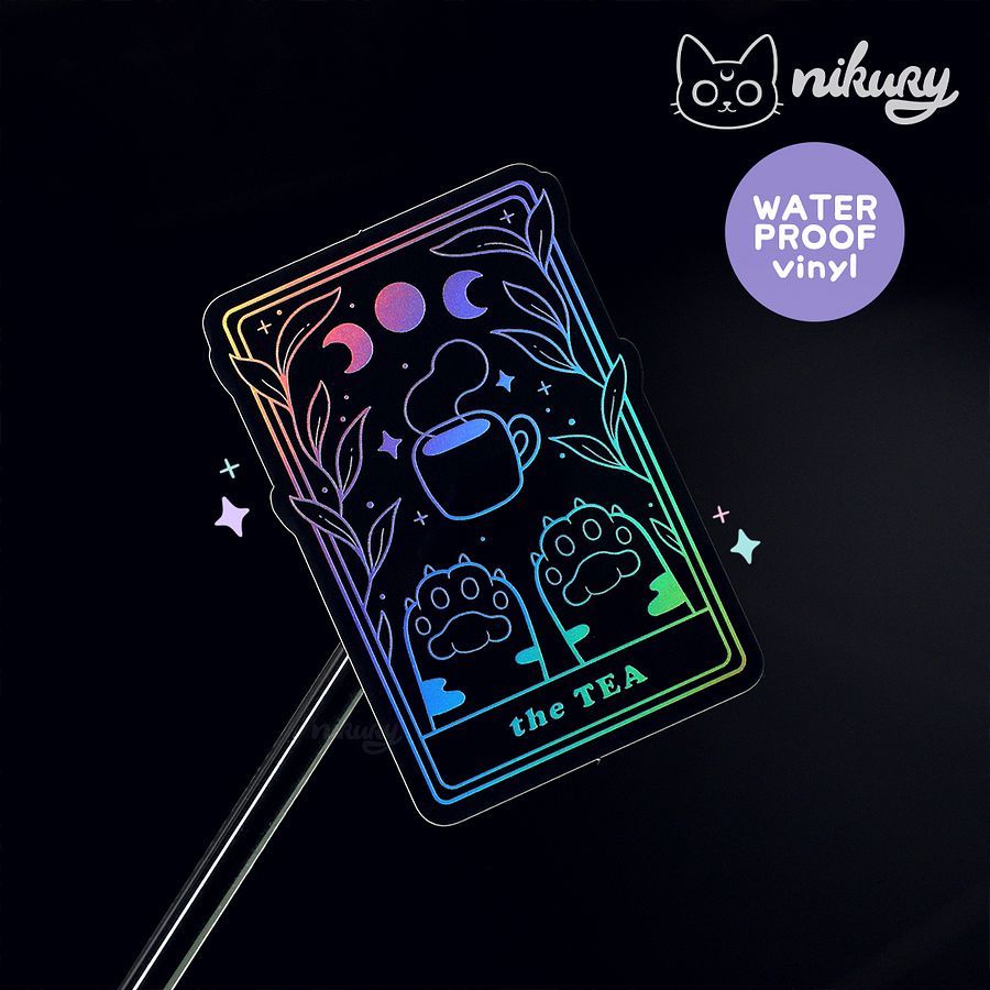 Holographic The Tea Cat Tarot Sticker product image (5)