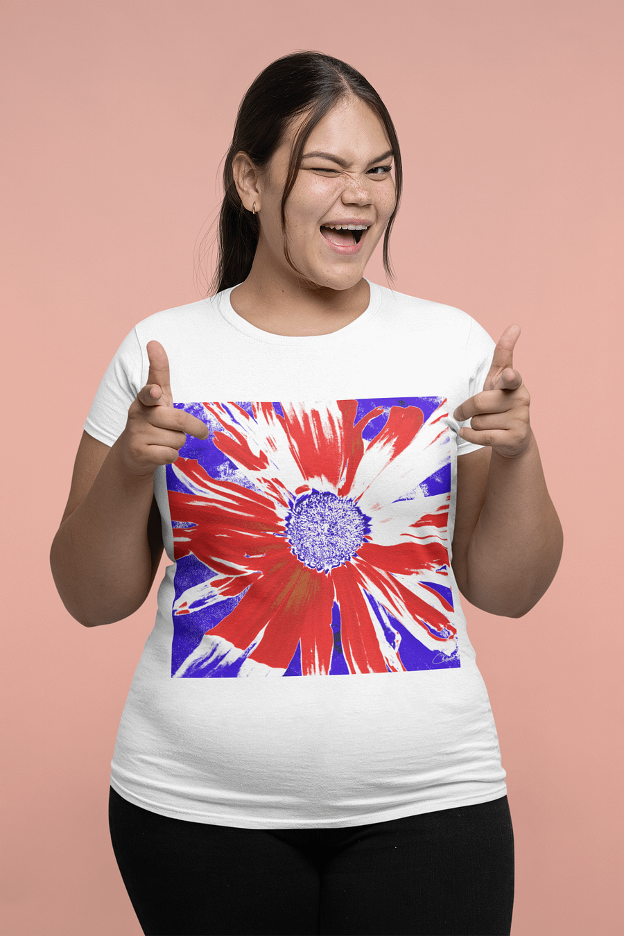 Navy, Red and White Daisy on Navy Abstract Background Women's T Shirt product image (5)