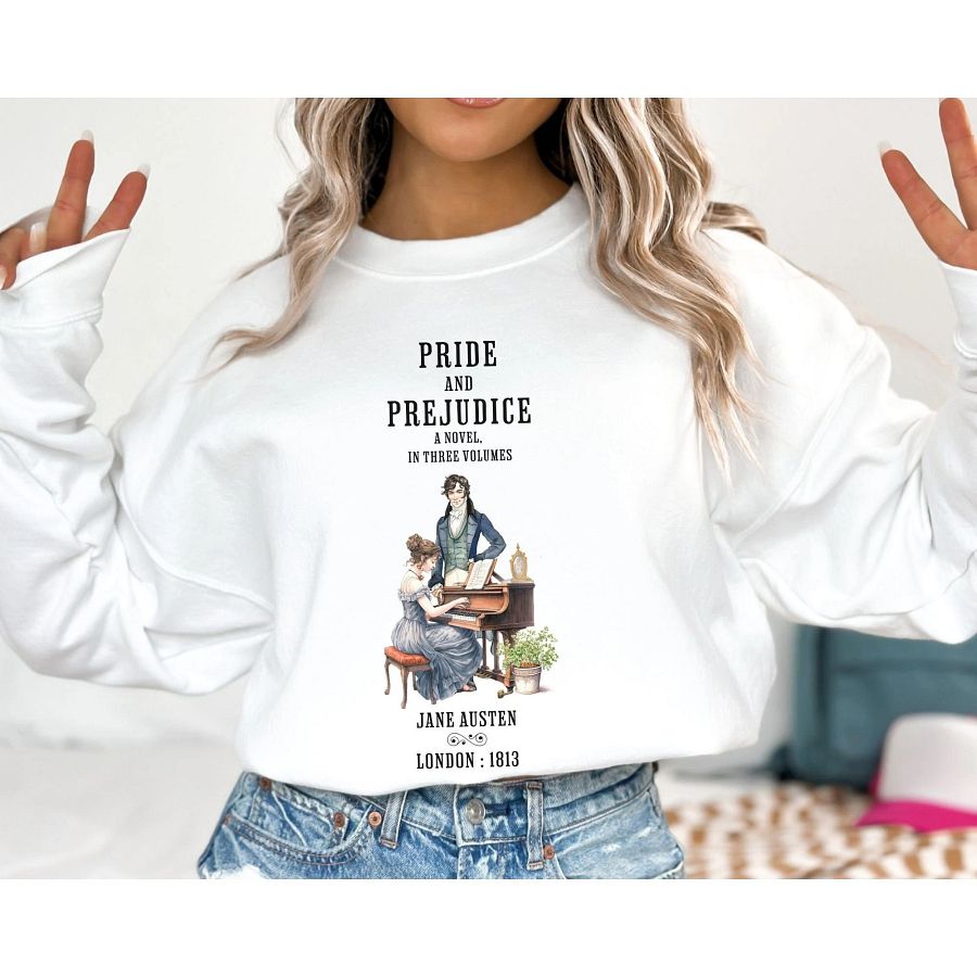 Pride & Prejudice Sweatshirt, Jane Austen Historical Romance Sweater, Bookish Literary Jane Austen Fan Art Gift for Her, Bookclub Shirt product image (17)