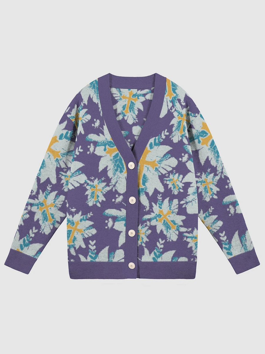 Blue Floral Cross Patterned Knitted Button Up Sweater product image (1)