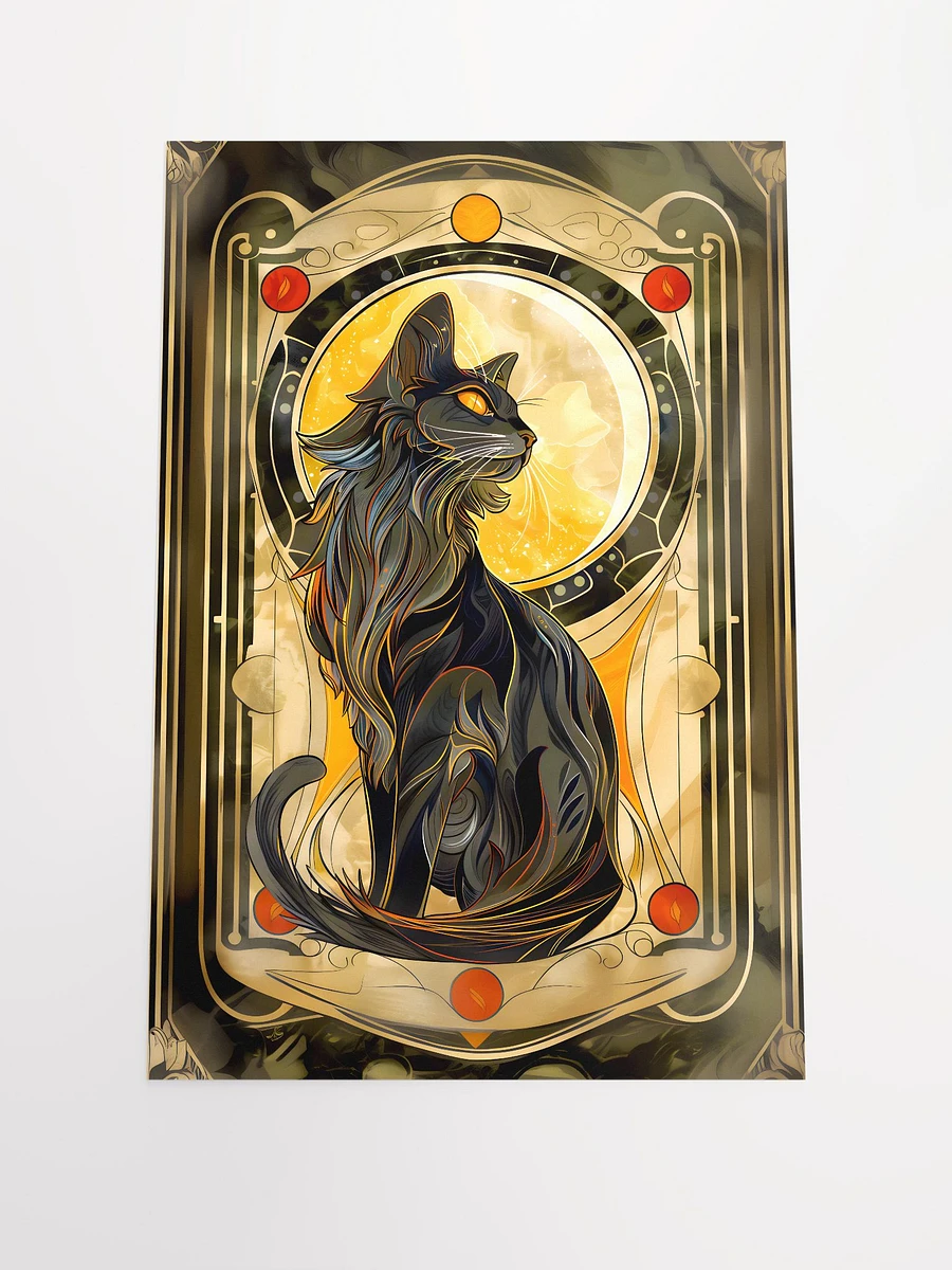 Majestic Nocturne: Black Cat and Moon in Art Nouveau Style Matte Poster product image (3)