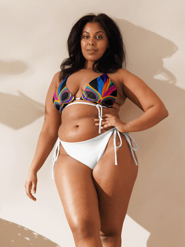 Low Rise Cheeky String Bikini, Mardi Gras Top, White Bottoms product image (2)