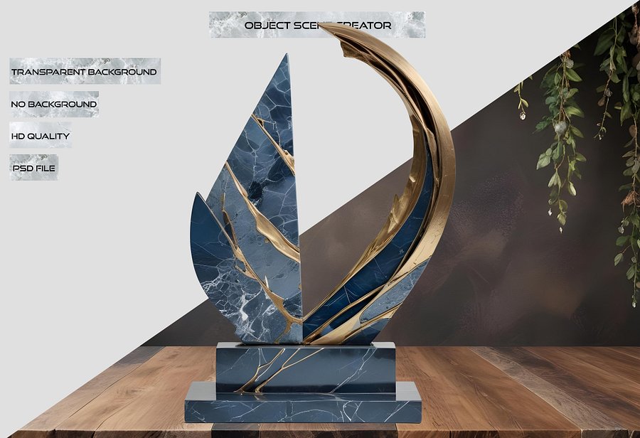 Ocean's Legacy – Blue Kintsugi Sail Sculpture PNG product image (2)