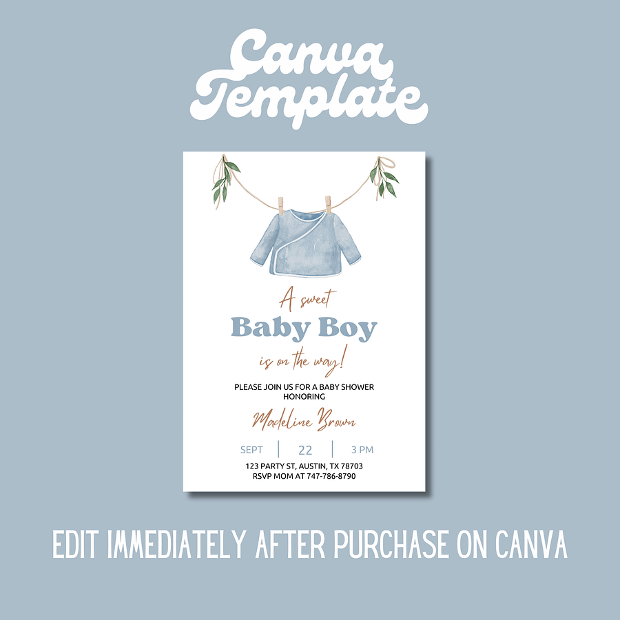 Baby Boy Shower Invitation Template – Canva Editable Onesie Invite product image (4)