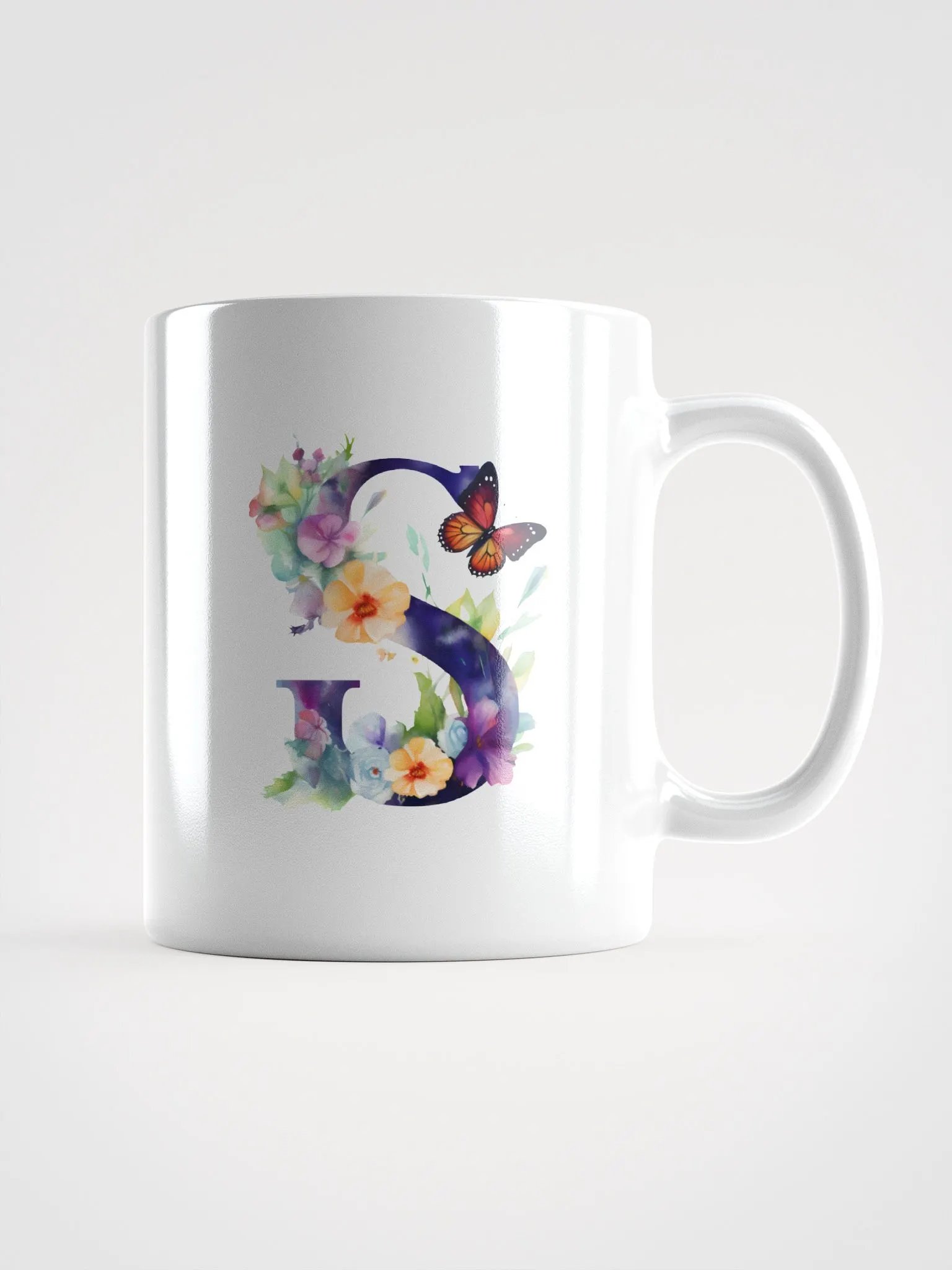 Letter S Monogram Floral Fantasy White Glossy Mug product image (3)
