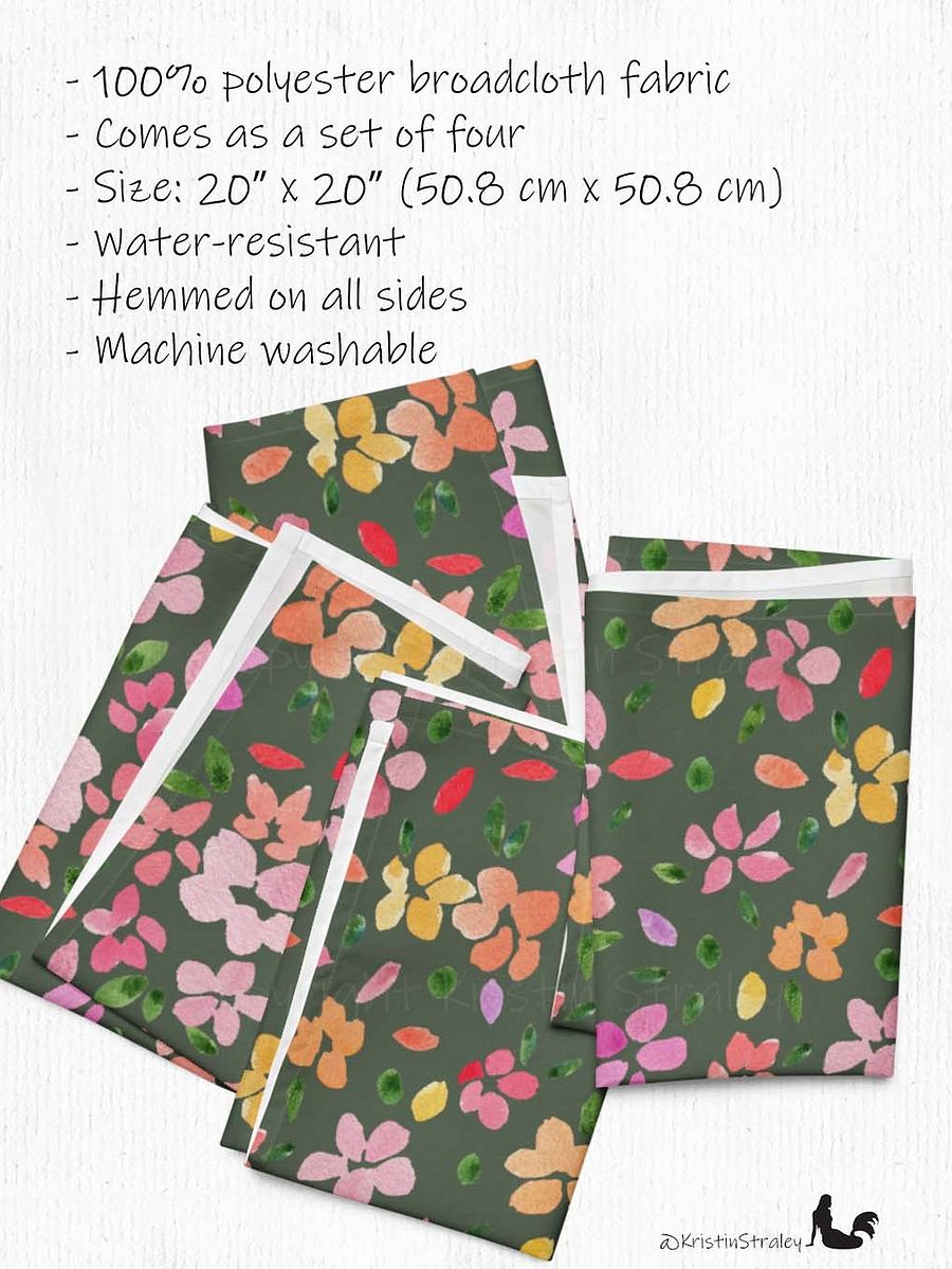 Spring Flowers on Olive Green Cloth Napkin Set of 4 product image (2)