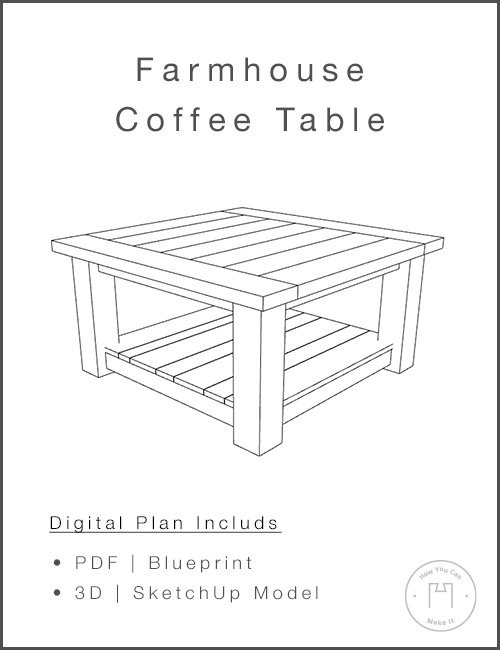 Farmhouse Coffee Table - Woodworking Plans and 3D SketchUp Model product image (1)