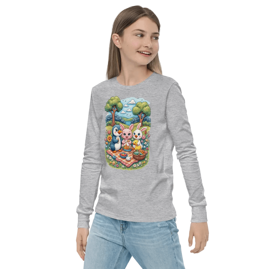Whimsical Baby Animal Picnic Party Youth Long Sleeve Tee product image (21)