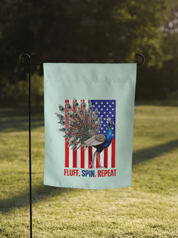 Fluff. spin. repeat. garden flag product image (1)
