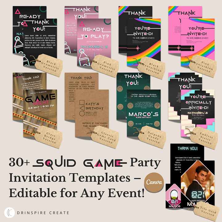 SAVE 20%! Squid Game-Inspired Party Games Template Pack: 30+ Editable Designs for Social Media & Posters product image (1)