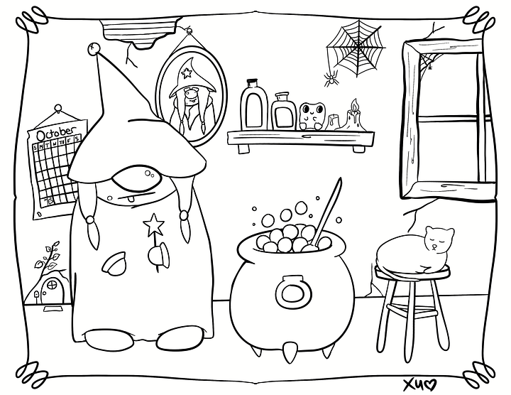 Witchy Gnome Coloring Page product image (2)