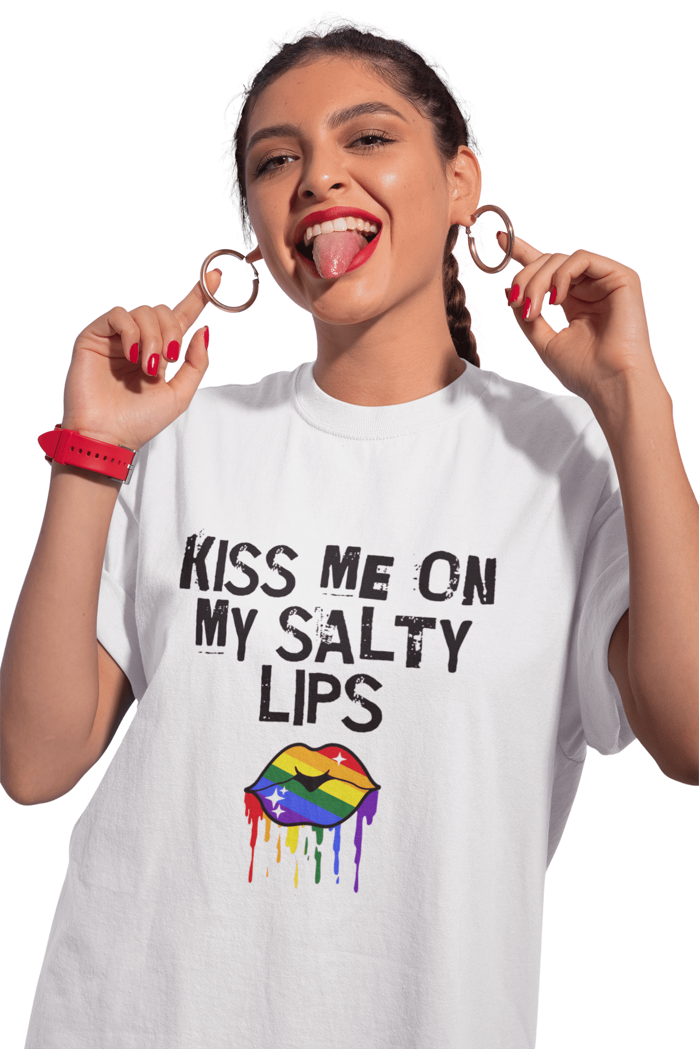 LGBTQ+ T-Shirt - Kiss Me On My Salty Lips Rainbow (White) product image (2)