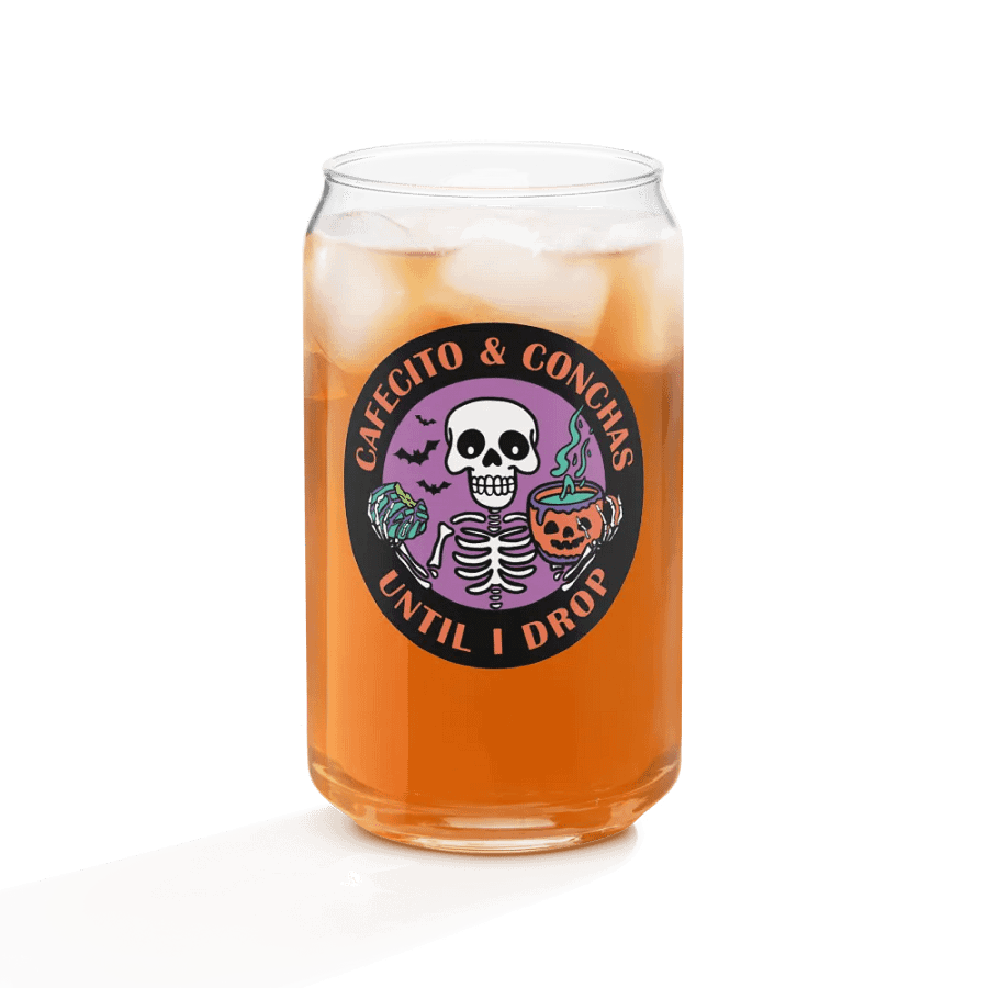 Cafecito and Conchas Halloween Skeleton 16oz Can-Shaped Drinking Glass product image (3)