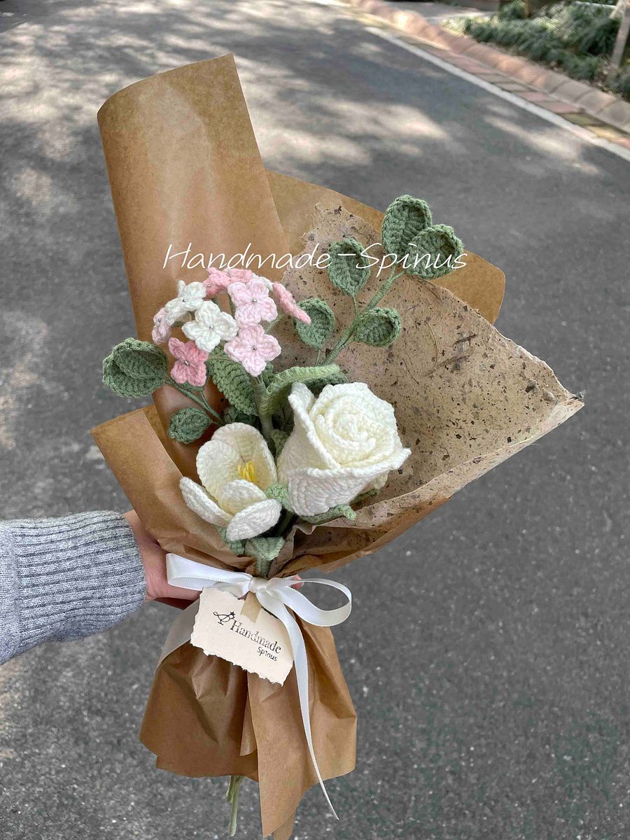 White Rose Fresh Romantic Crochet Knit Bouquet product image (1)