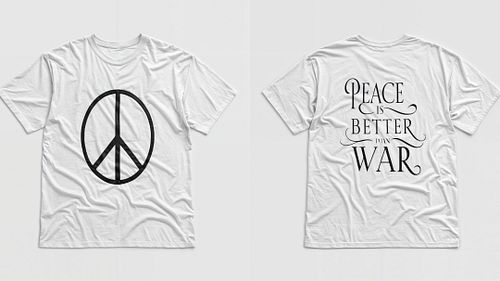This stylish t-shirt features a bold peace symbol on the front, making a statement of unity and hope. The back of the shirt c...