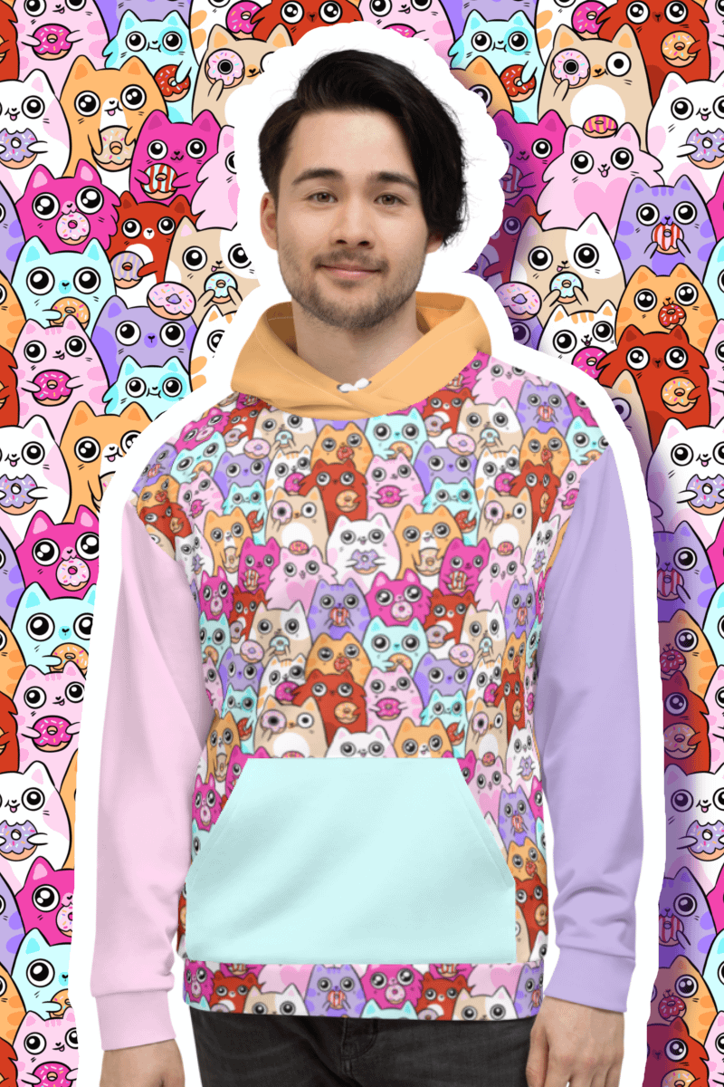 Colorful Doughnut Loving Cat Faces All-Over Print Hoodie product image (7)
