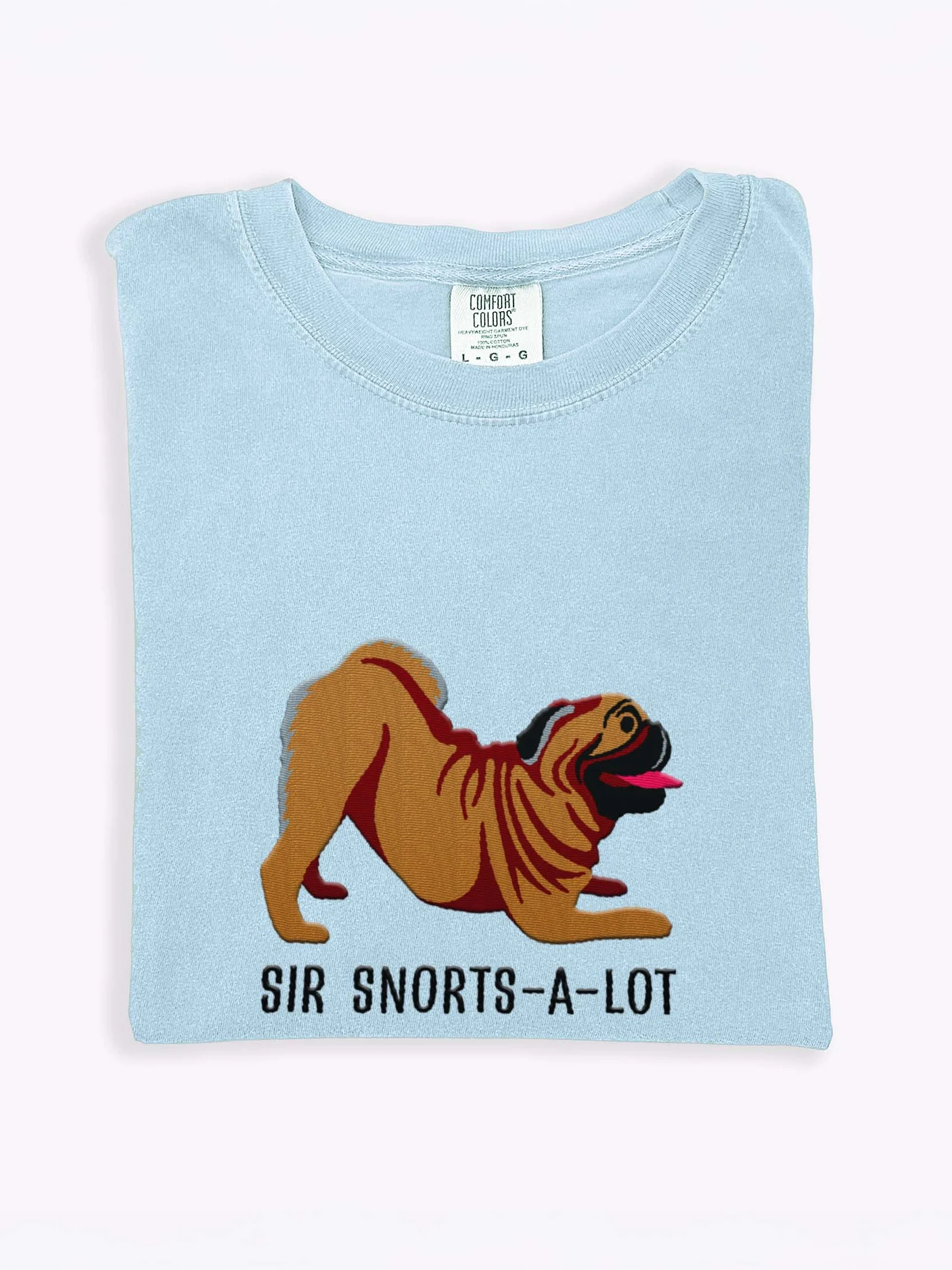 Sir Snorts-A-Lot T-Shirt(Embroidered) of a Pug(Tan) product image (1)