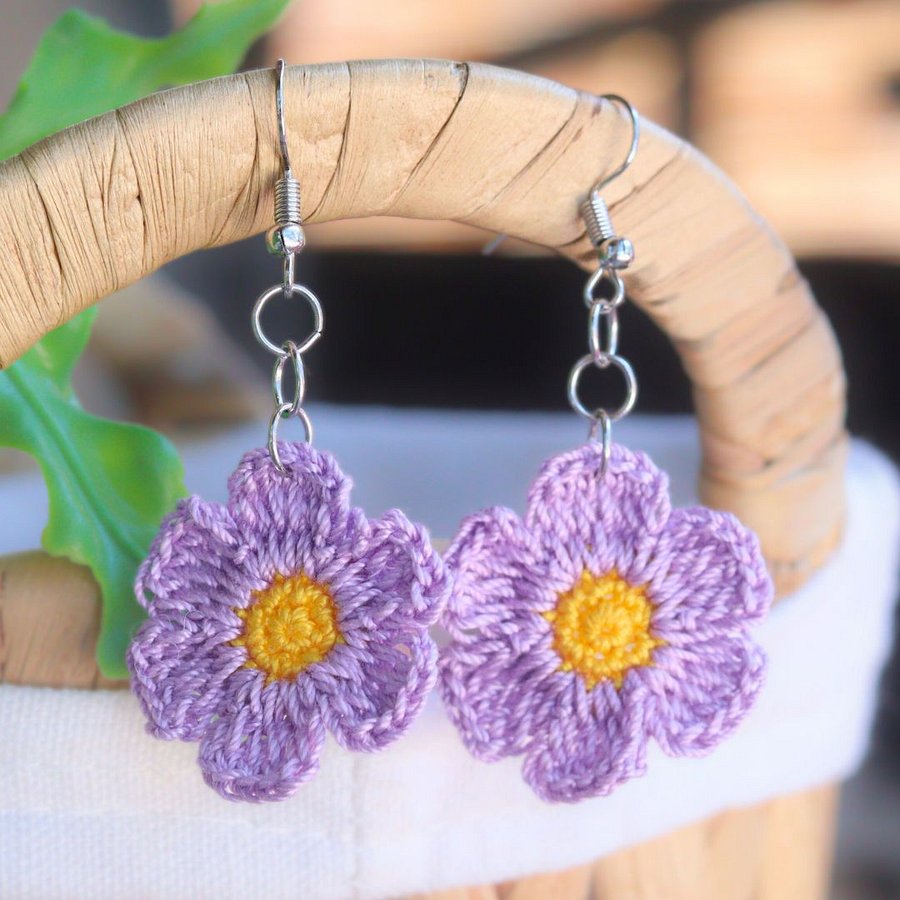 Handmade Crochet Daisy Earrings (Finished product ready to ship) product image (3)