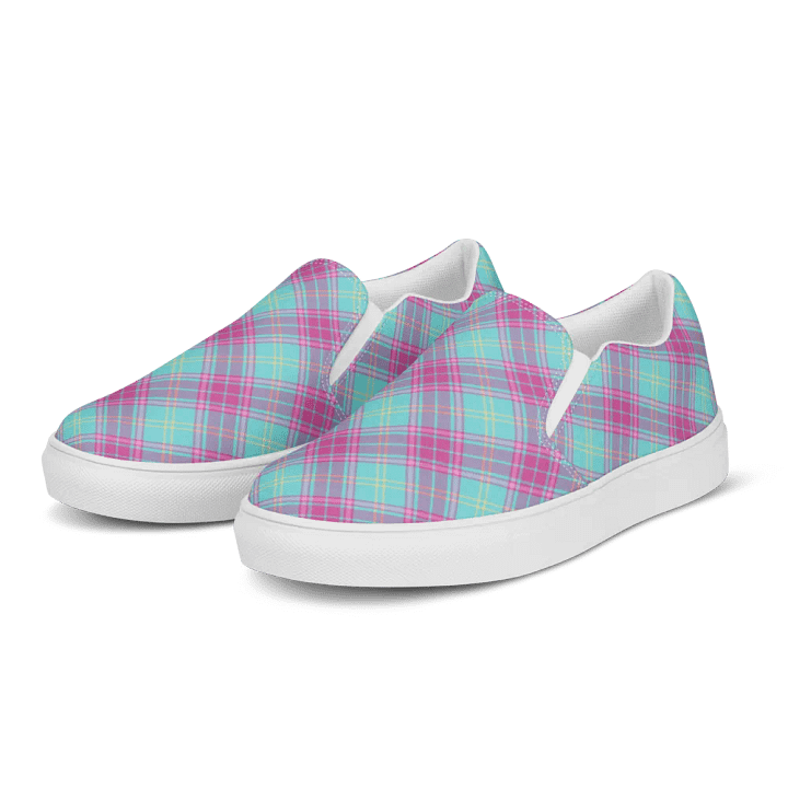 Hot Pink and Aqua Plaid Women's Slip-On Shoes product image (2)