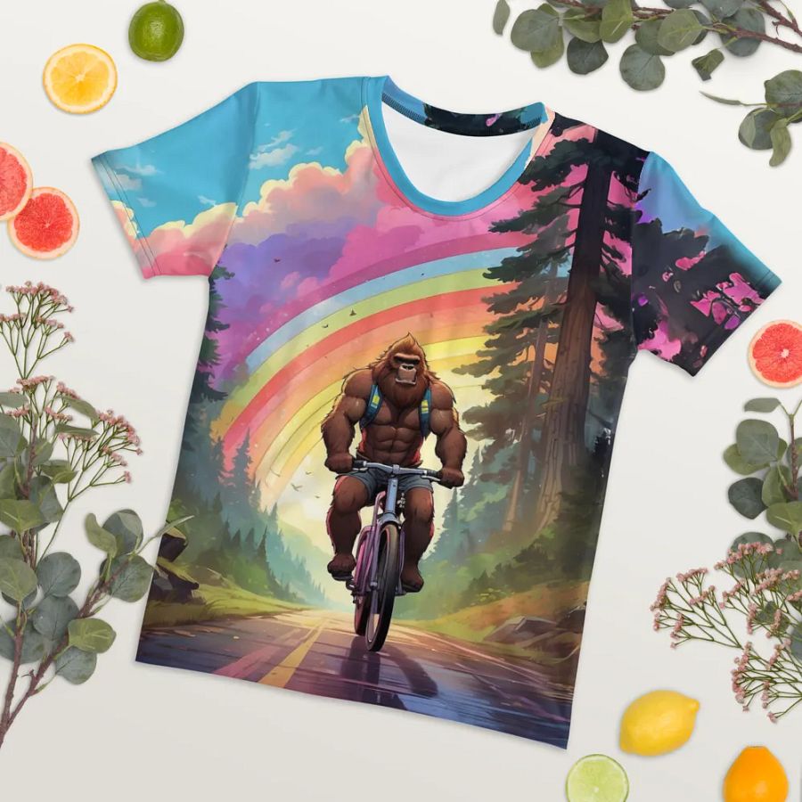 Bigfoot Riding a Bicycle All Over Print T-shirt product image (7)
