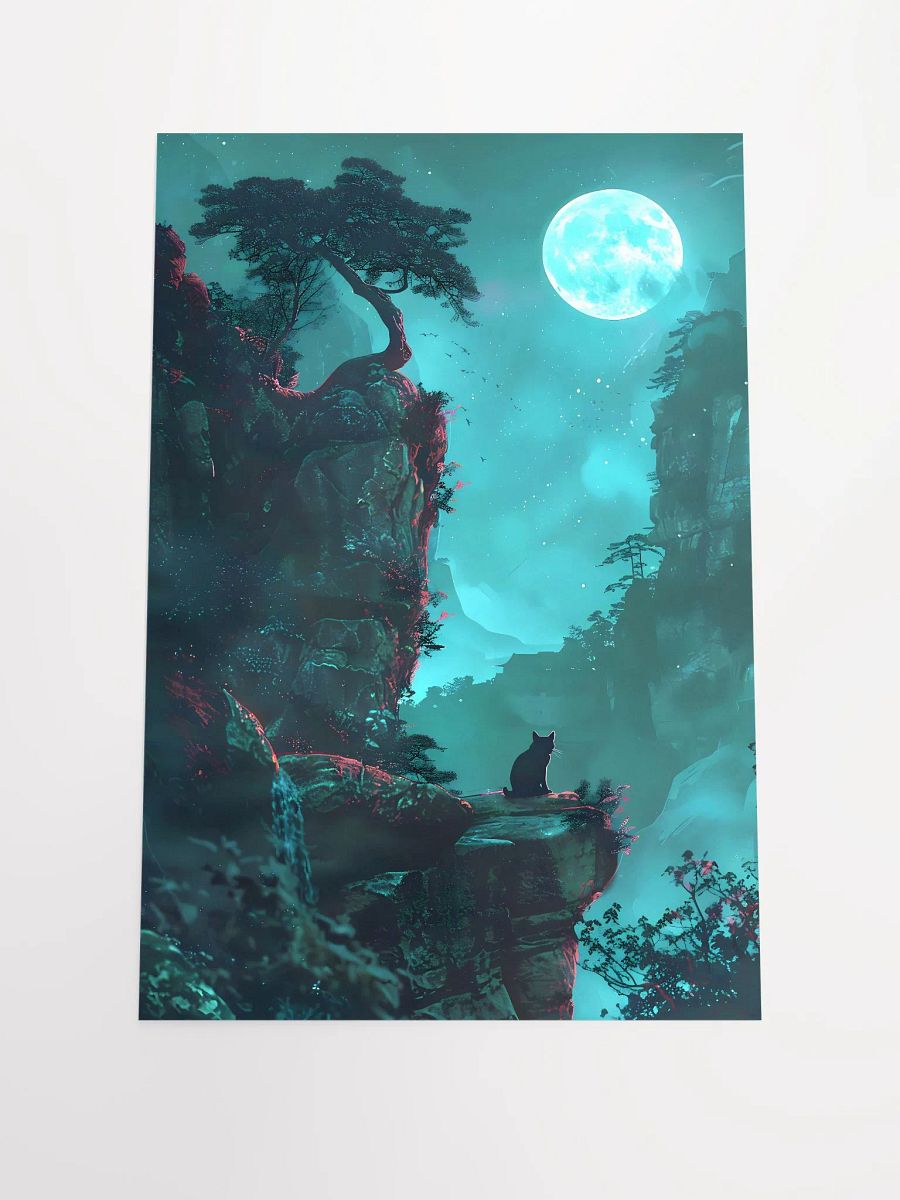 Mystical Cat Silhouette Under a Luminous Moon Fantasy Matte Poster product image (3)