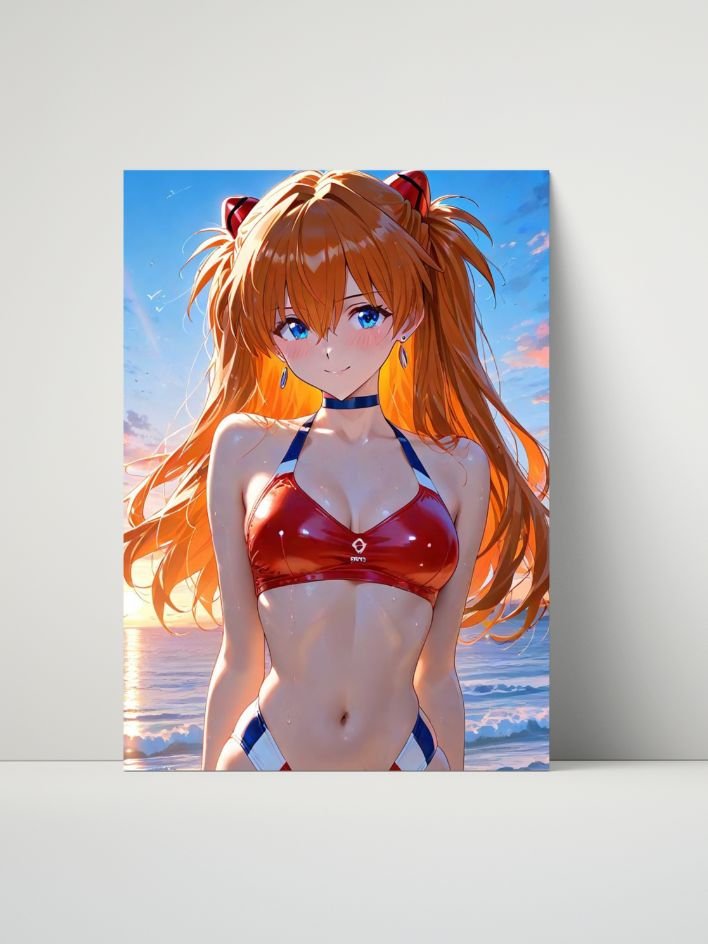 Evangelion Asuka Red Plugsuit Bikini Sunset – Glossy 8x10 Metal Print product image (1)