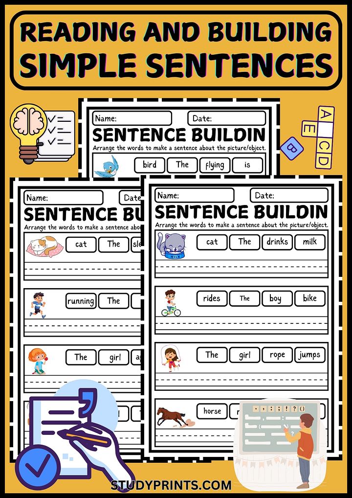 Reading and Building Simple Sentences Worksheet for Grade 1 product image (1)