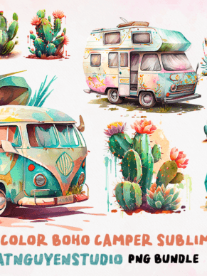 Watercolor Boho Camper Sublimation PNG product image (2)