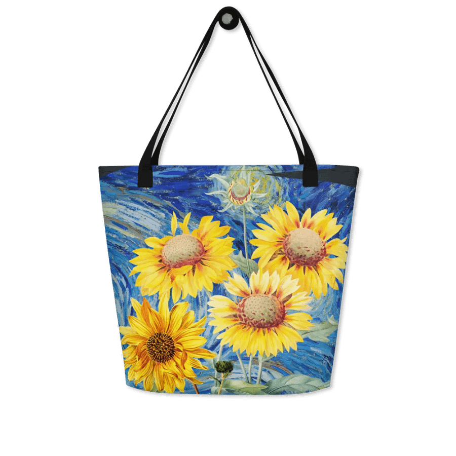 Big printed tote bag with Van Gogh inspired sunflowers and starry night product image (3)