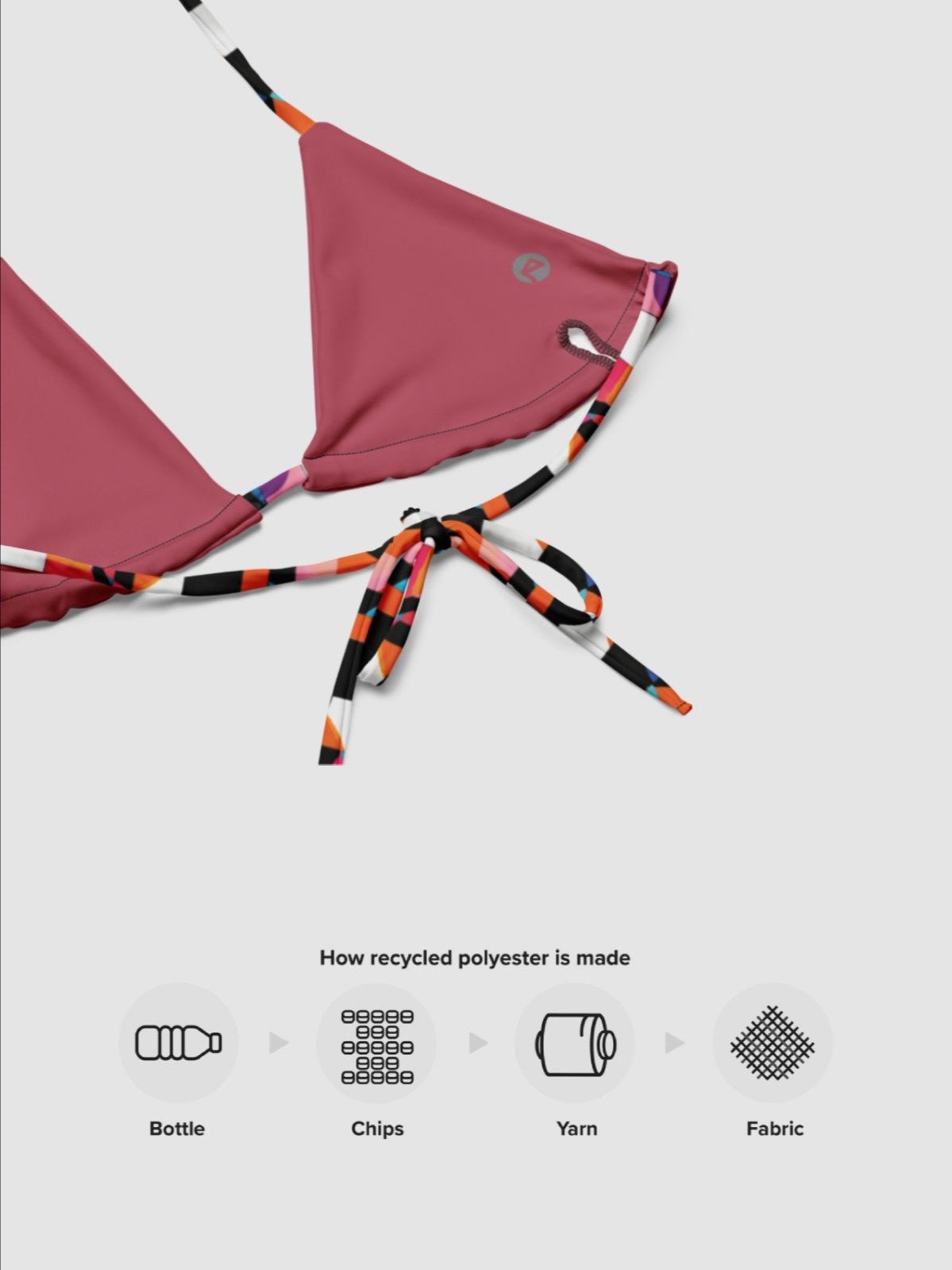 Recycled Padded String Bikini Top "Colorful Modern Abstract Checkered Art Printed" product image (7)