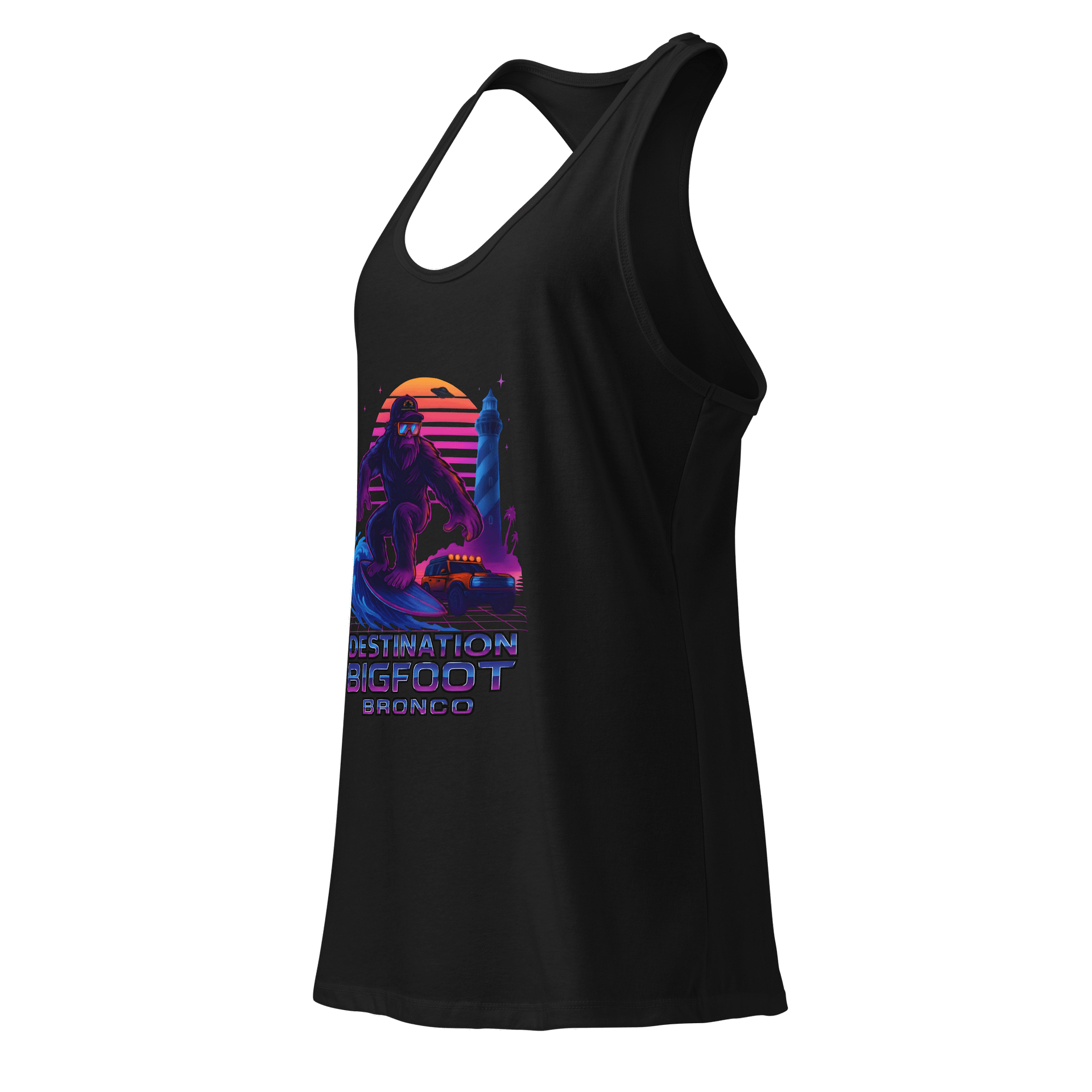Destination Bigfoot Bronco Synthwave Next Level Women's Racerback Tank Top (Multi Color Options) product image (7)
